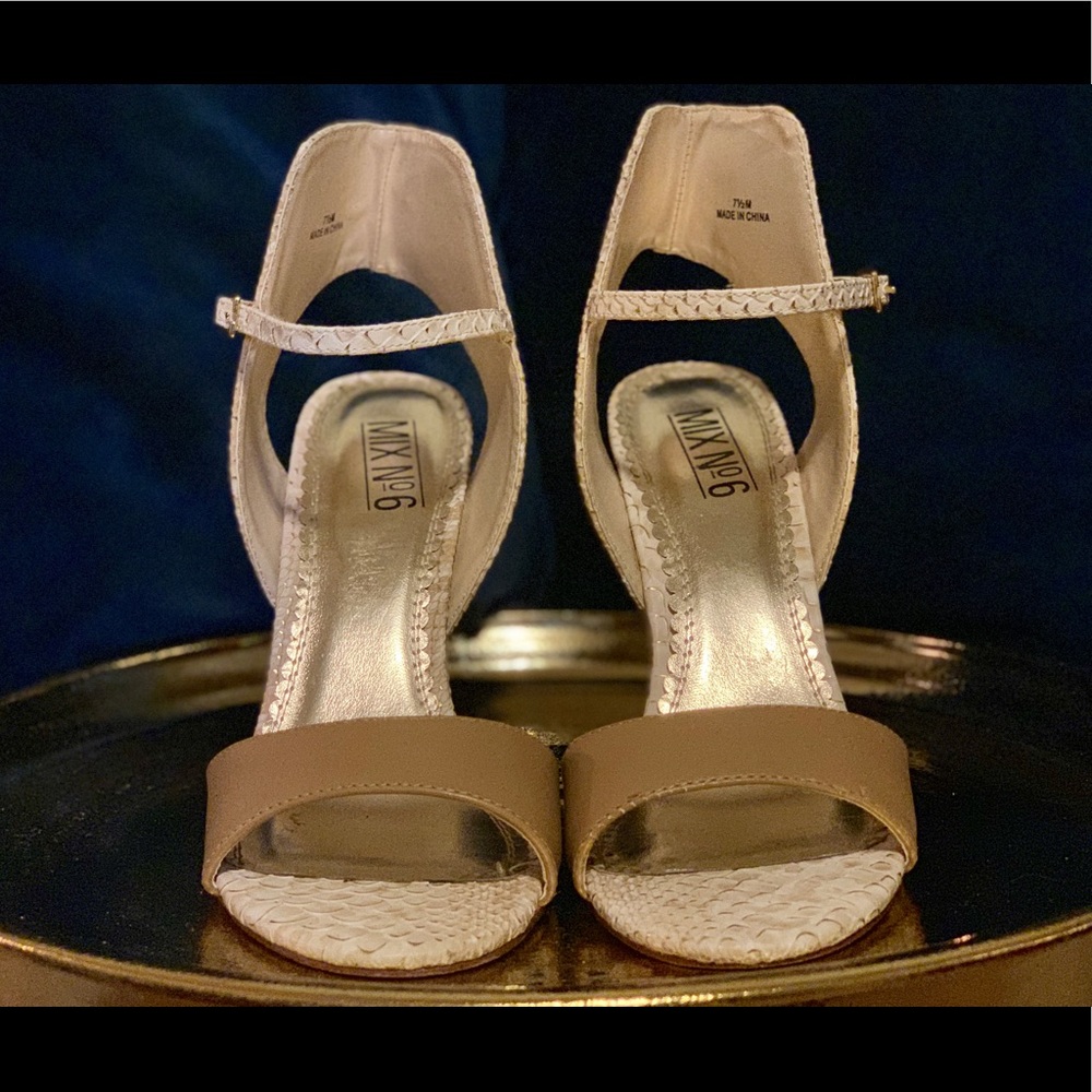 Tan and Snake Print Sandal Heels